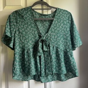 Green Tie Front Peplum Blouse